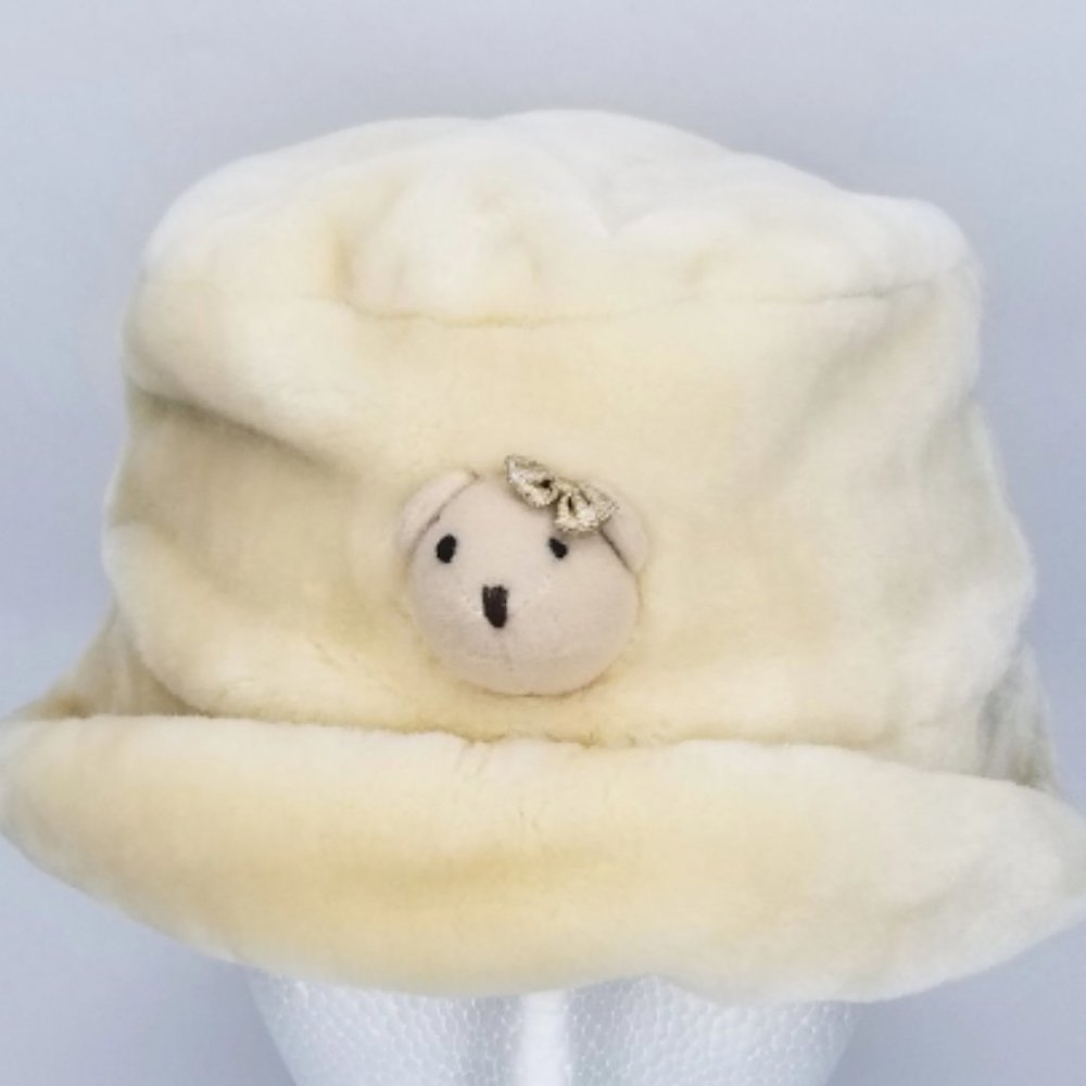 Vintage Teddy Bear Fuzzy Winter Hat/Bucket Hat Kids Youth Size Small 90s
